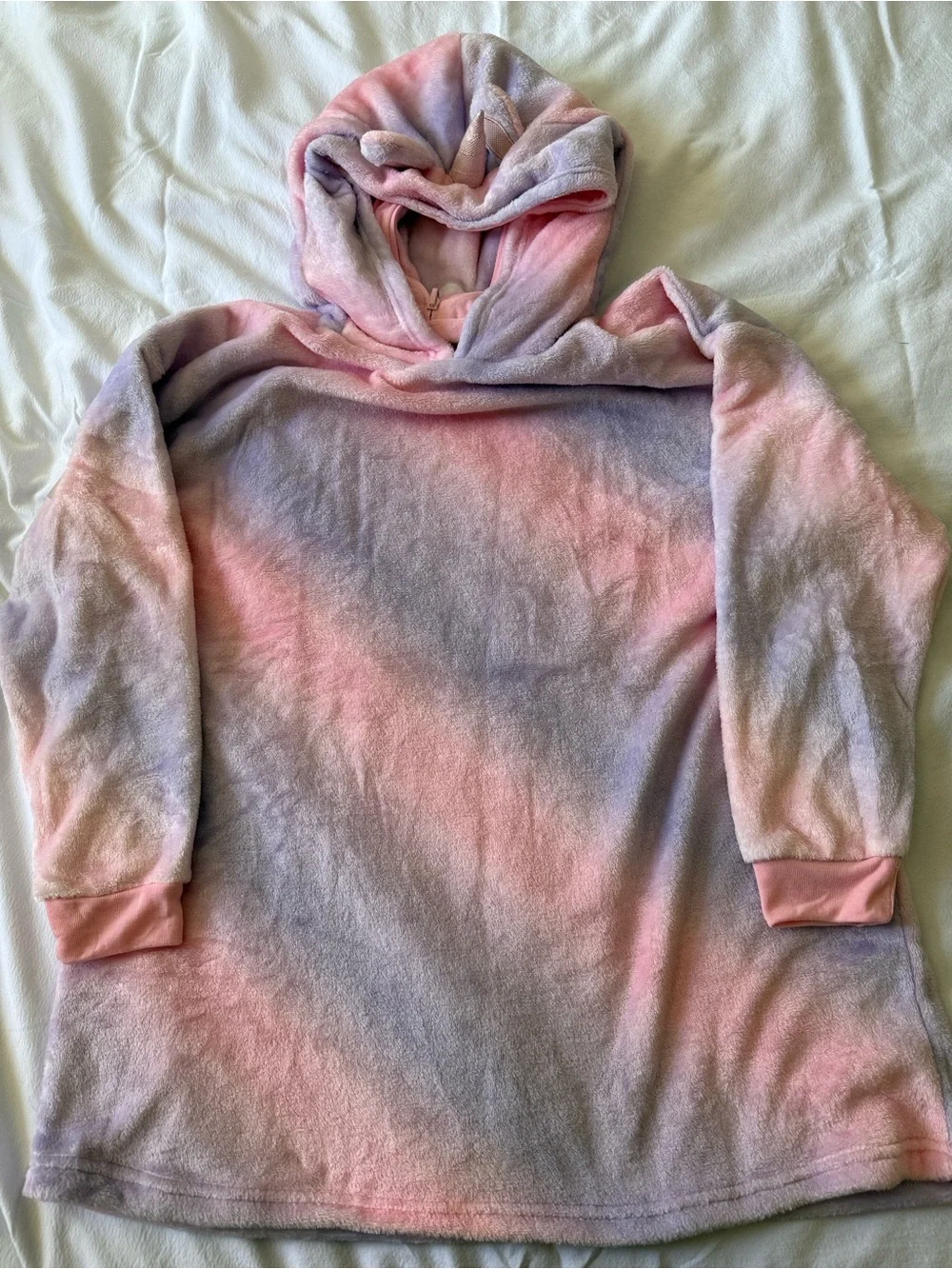 Kids Plush Tie-Dye Hooded Poncho - Pink & Lavender